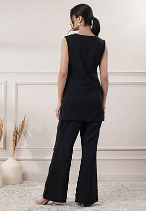 Solid Color Cotton Slub Co-Ord Set in Black