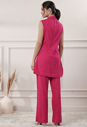 Solid Color Cotton Slub Co-Ord Set in Fuchsia