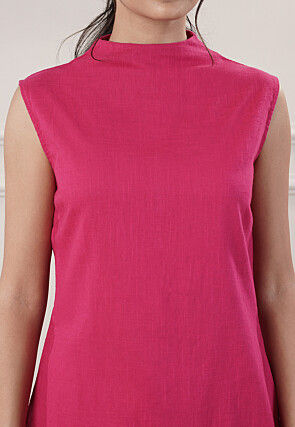 Solid Color Cotton Slub Co-Ord Set in Fuchsia