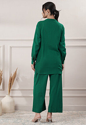 Solid Color Cotton Slub Co-Ord Set in Green
