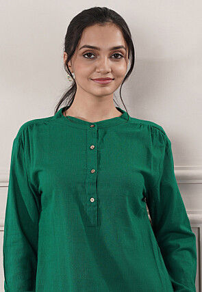 Solid Color Cotton Slub Co-Ord Set in Green