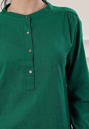 Solid Color Cotton Slub Co-Ord Set in Green