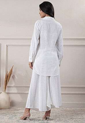 Solid Color Cotton Slub Co-Ord Set in Off White