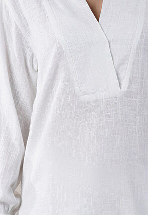 Solid Color Cotton Slub Co-Ord Set in Off White