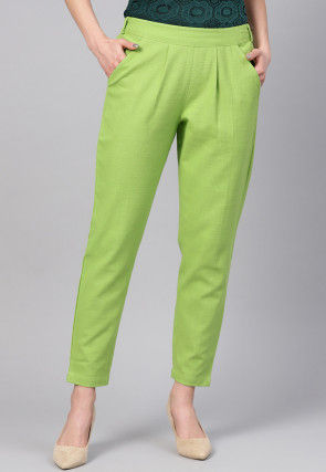 Solid Color Cotton Slub Trouser in Neon Green
