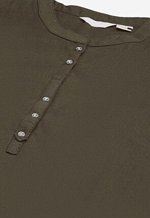 Solid Color Cotton Straight Kurta in Brown