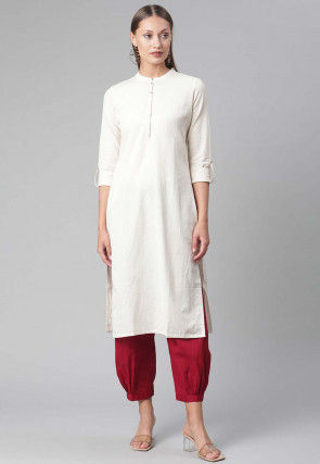 Solid Color Cotton Straight Kurta in Off White