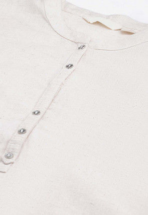 Solid Color Cotton Straight Kurta in Off White