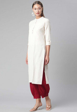 Solid Color Cotton Straight Kurta in Off White