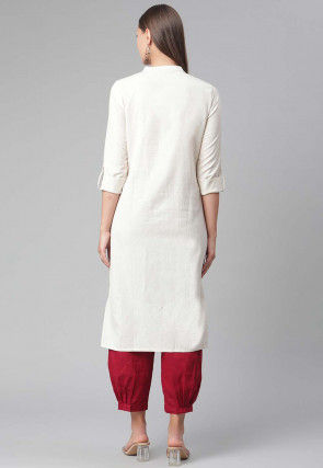 Solid Color Cotton Straight Kurta in Off White