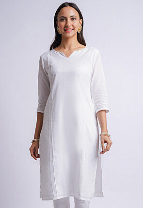 Solid Color Cotton Straight Kurta in White