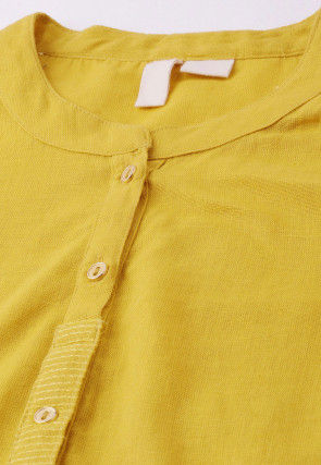 Solid Color Cotton Straight Kurta in Mustard