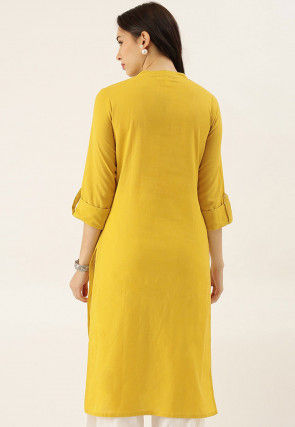Solid Color Cotton Straight Kurta in Mustard
