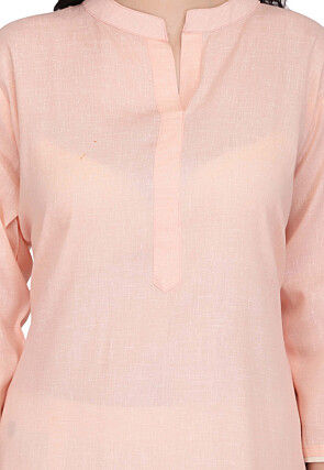 Solid Color Cotton Straight Kurta Set in Pink