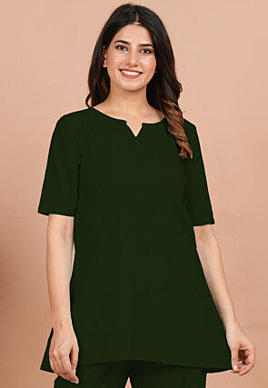 Solid Color Cotton Tunic in Dark Green