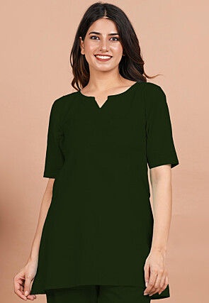 Solid Color Cotton Tunic in Dark Green