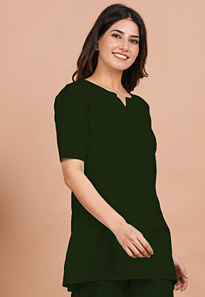 Solid Color Cotton Tunic in Dark Green