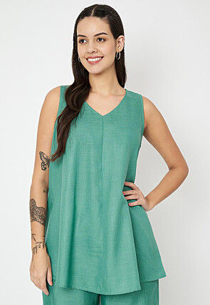 Solid Color Cotton Tunic in Light Teal Green