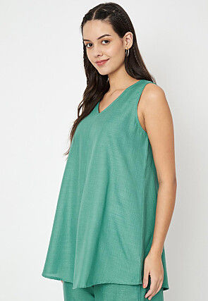Solid Color Cotton Tunic in Light Teal Green