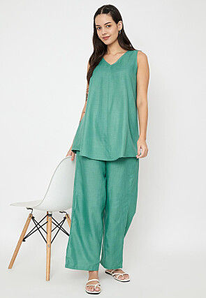 Solid Color Cotton Tunic in Light Teal Green