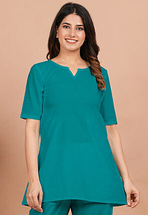 Solid Color Cotton Tunic in Teal Green