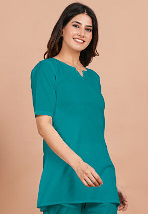 Solid Color Cotton Tunic in Teal Green