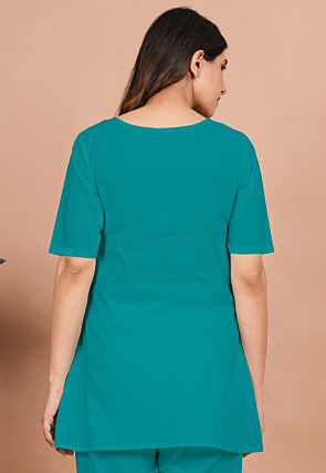 Solid Color Cotton Tunic in Teal Green