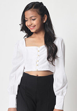 Solid Color Crepe Crop Top in White