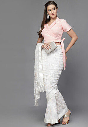 Solid Color Crepe Front Tie Up Blouse in Peach