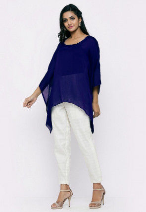 Solid Color Crepe Kaftan Style Top in Navy Blue