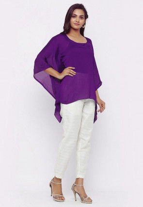 Solid Color Crepe Kaftan Style Top in Purple