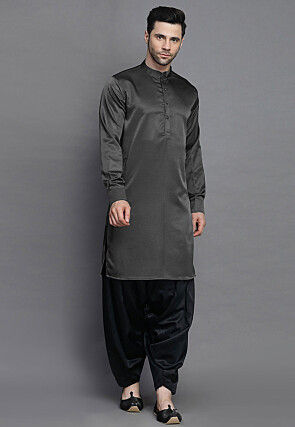 Solid Color Crepe Kurta in Dark Grey