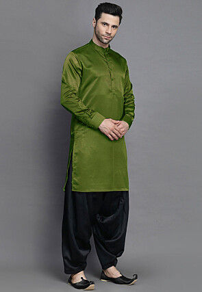 Solid Color Crepe Kurta in Olive Green