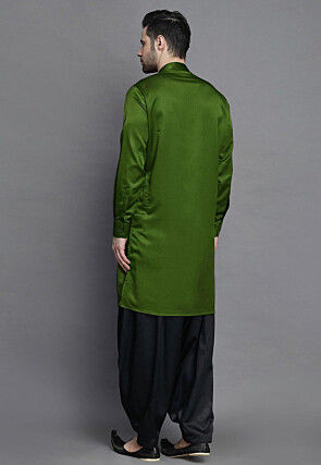 Solid Color Crepe Kurta in Olive Green