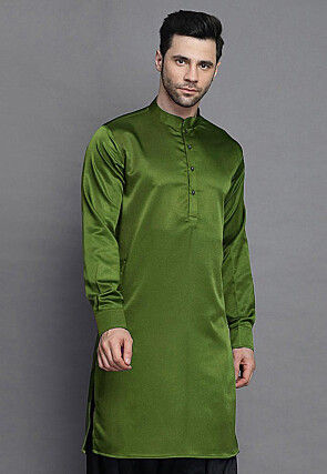 Solid Color Crepe Kurta in Olive Green