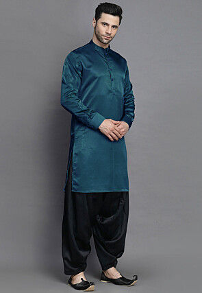 Solid Color Crepe Kurta in Teal Blue
