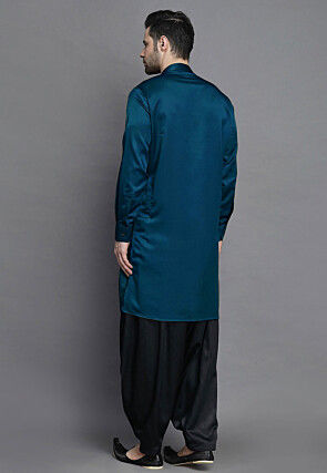 Solid Color Crepe Kurta in Teal Blue