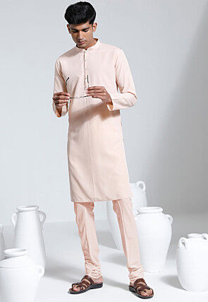 Solid Color Crepe Kurta Set in Light Peach