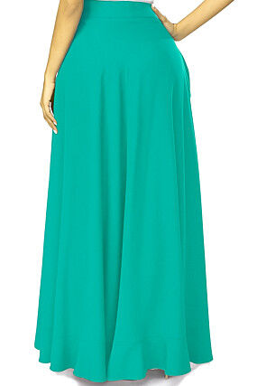 Solid Color Crepe Ruffle Palazzo in Teal Green