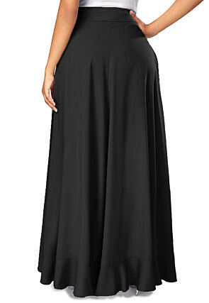 Solid Color Crepe Ruffle Palazzo in Black