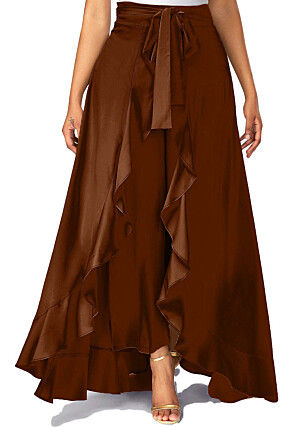 Solid Color Crepe Skirt Style Palazzo in Brown