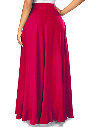 Solid Color Crepe Skirt Style Palazzo in Fuchsia