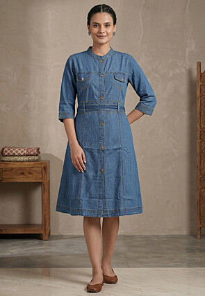 casual dress western FleXoroy Women's Stretchy Western Denim Summer Dresses Casual Short Sl main image 0