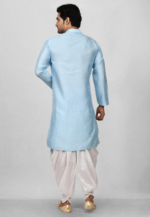 Solid Color Dupion Silk Asymmetric Dhoti Kurta in Light Blue