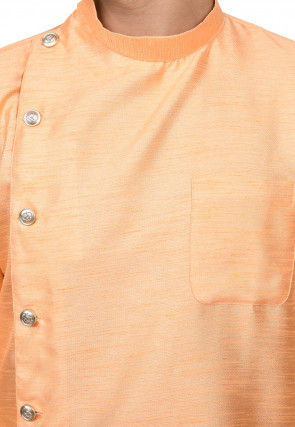 Solid Color Dupion Silk Asymmetric Dhoti Kurta in Orange