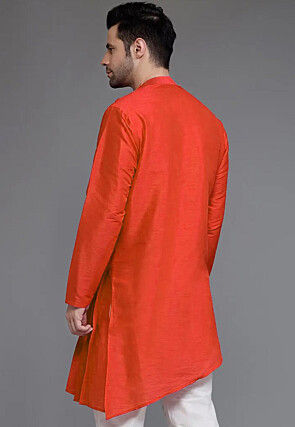 Solid Color Dupion Silk Asymmetric Kurta in Rust
