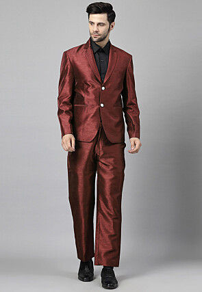 Solid Color Dupion Silk Blazer in Brown