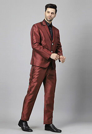 Solid Color Dupion Silk Blazer in Brown