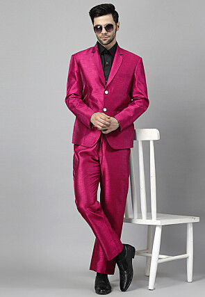 Solid Color Dupion Silk Blazer in Fuchsia