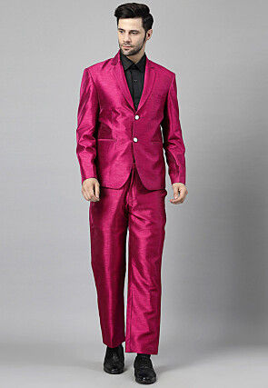 Solid Color Dupion Silk Blazer in Fuchsia